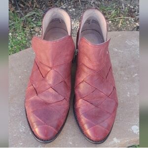 Seychelles Woven Leather Ankle Booties Red Brown Artisan Comfort Shoes